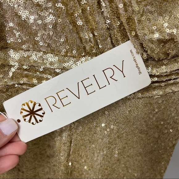 Revelry Starla Sequin Dress One Shoulder Gold Size 8 Bridesmaid Prom 2436 R - Picture 10 of 13